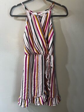 mi ami Striped Halter Dress in Pink, Mustard & Navy